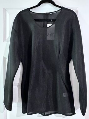 Zara Black Semi-Sheer Top with Care Tag